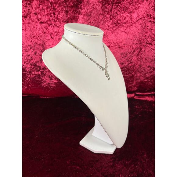 Vintage Collar Choker Necklace Silver Tone Metal Drop Pendant Rhinestones 16.5” - Picture 3 of 5